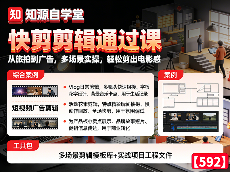 快剪剪辑通过课！从旅拍到广告，多场景实操，轻松剪出电影感【592】