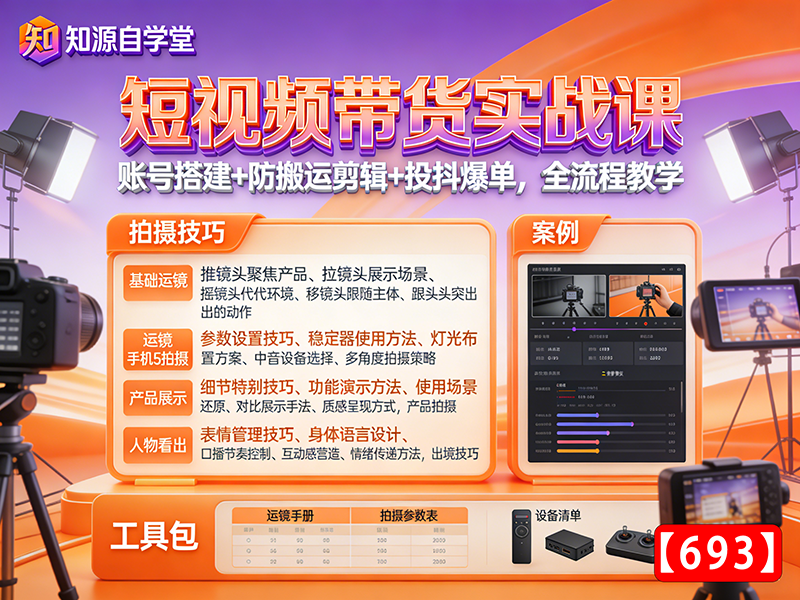短视频带货实战课！账号搭建+防搬运剪辑+投抖爆单，全流程教学【693】